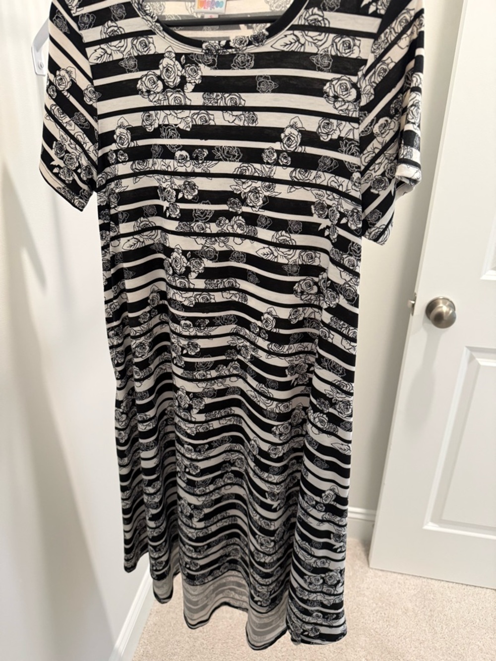 LuLaRoe Black and White Striped Floral Midi Dress